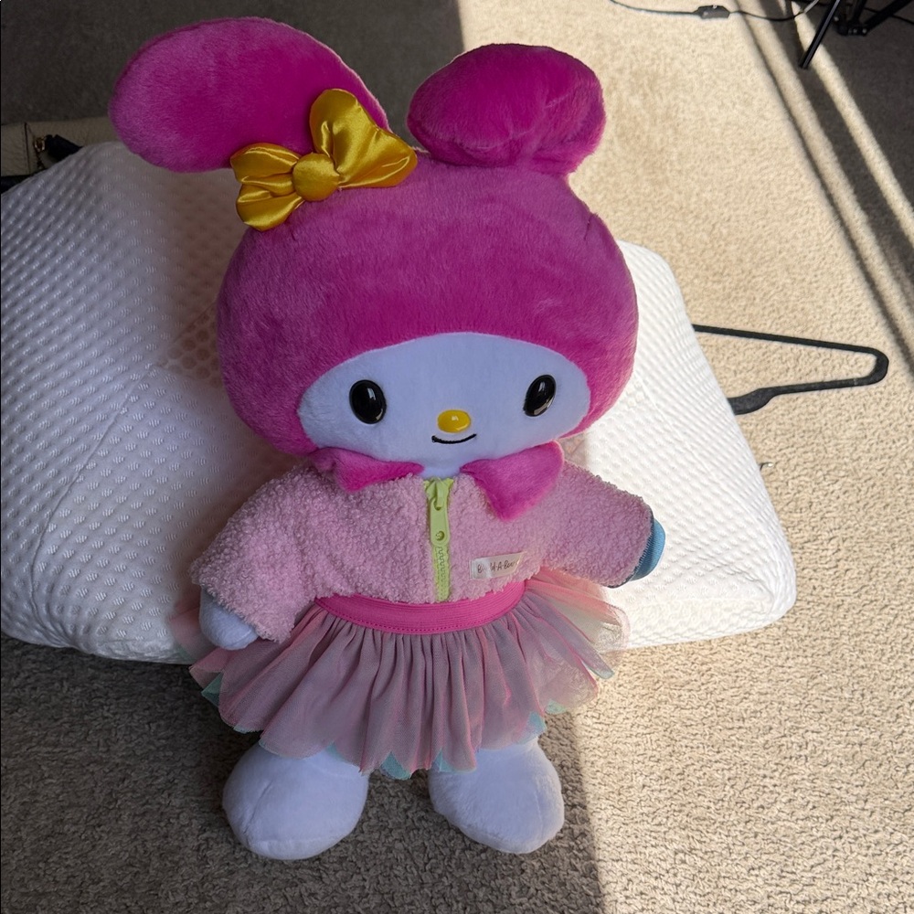 Sanrio My Melody Plush in Bright Pink with Yellow Bow and Pastel Tutu